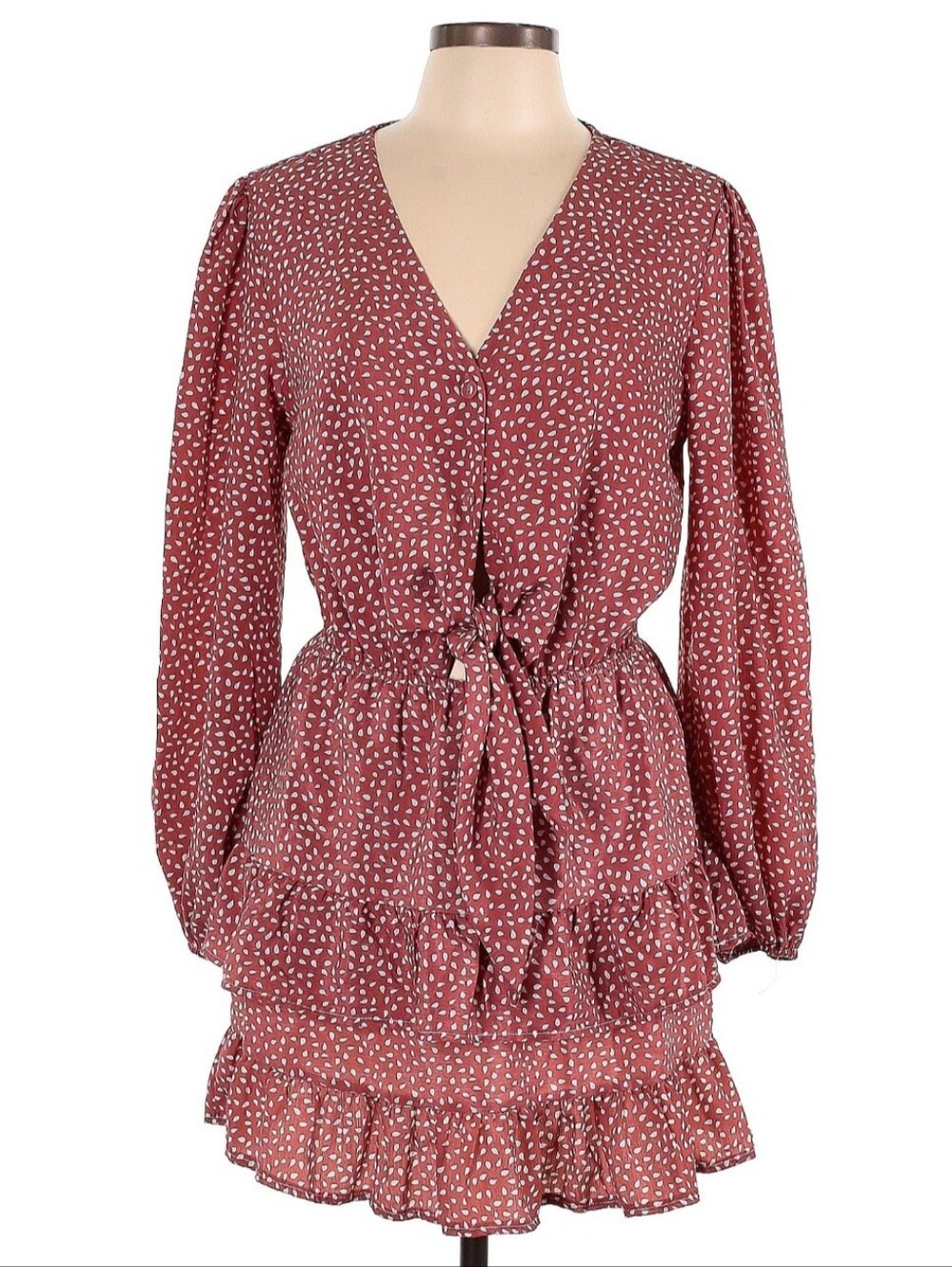 Roseason Womens Size 12 Long Sleeve Ruffled Mini Dress